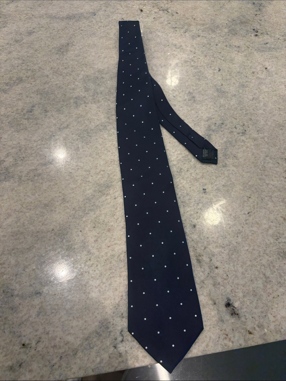 The Tie Bar Navy Tie with Small White Dots
